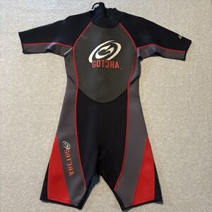 Gotcha Gear Red & Gray Titanium 2.2mm Shorty Wetsuit 4 Way Stretch - Sz Medium